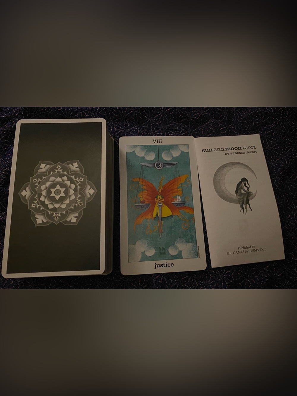 Sun and Moon Tarot Justice Card - Teal & Orange Illustration